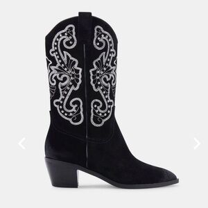 Dolce Vita Black Suede Sula Cowboy‎ Boot Western Silver Embroidered 7.5